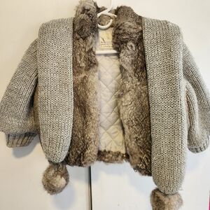 Gray Faux Fur Lined Knit Jacket
